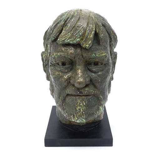 1283 - A 20thC cast portrait bust / sculpture depicting the artist Paul Millichip. Cast monogram TP to neck... 