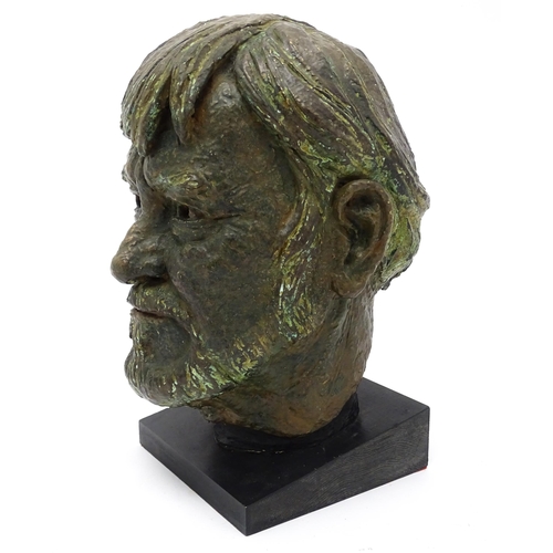 1283 - A 20thC cast portrait bust / sculpture depicting the artist Paul Millichip. Cast monogram TP to neck... 