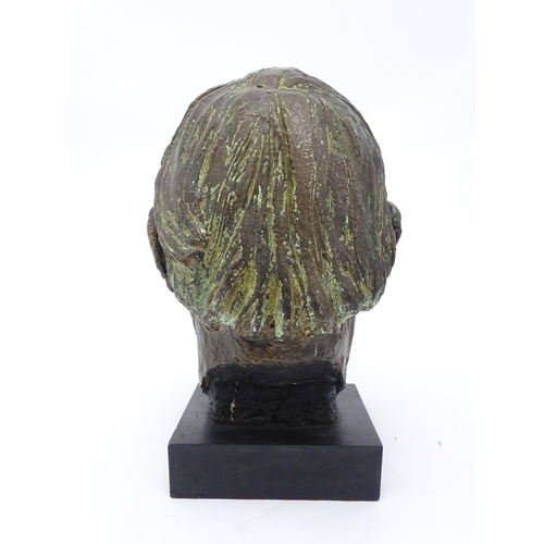 1283 - A 20thC cast portrait bust / sculpture depicting the artist Paul Millichip. Cast monogram TP to neck... 