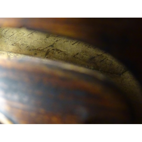 1290 - Musical instrument : a 19thC violin, bearing hand-written interior label ' John Betts - No 2 - Rear ... 