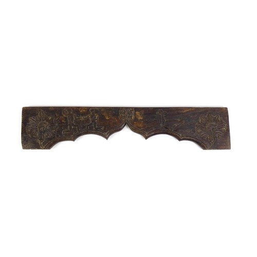 1678 - An 18th / 19thC carved beam / door pediment / frieze of shaped form with naive / folk art decoration... 