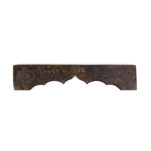 1678 - An 18th / 19thC carved beam / door pediment / frieze of shaped form with naive / folk art decoration... 