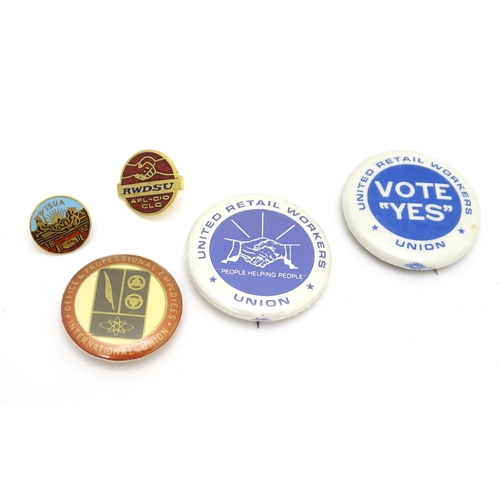 971 - Trade Union Interest: a quantity of assorted badges, pins, etc. to include a Retail Clerks Internati... 