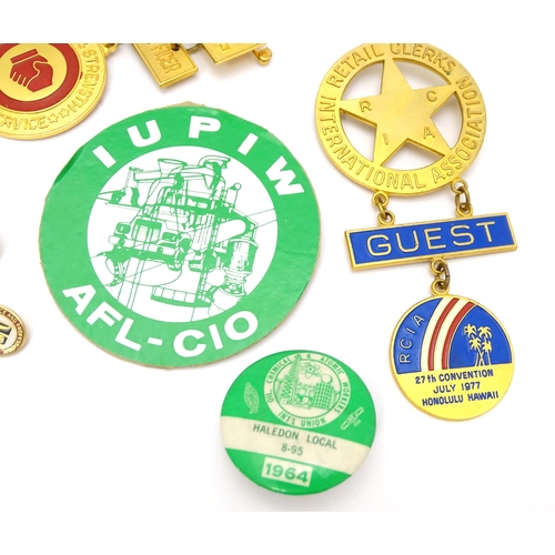 971 - Trade Union Interest: a quantity of assorted badges, pins, etc. to include a Retail Clerks Internati... 