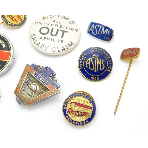 974 - Trade Union Interest: a quantity of assorted badges, pins, etc. to include a hallmarked silver Natio... 