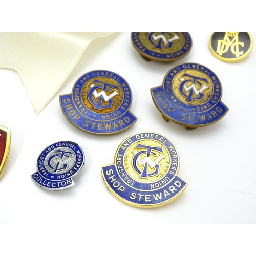 975 - Trade Union Interest: a quantity of assorted badges, pins, etc. to include three Transport & General... 