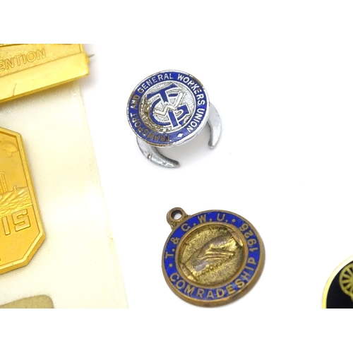 975 - Trade Union Interest: a quantity of assorted badges, pins, etc. to include three Transport & General... 