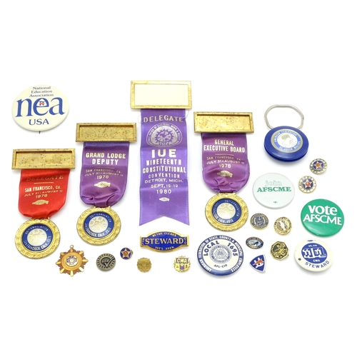 978 - Trade Union Interest: a quantity of assorted badges, pins, etc. to include conference medals for IEU... 