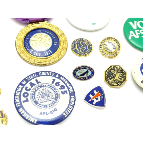 978 - Trade Union Interest: a quantity of assorted badges, pins, etc. to include conference medals for IEU... 