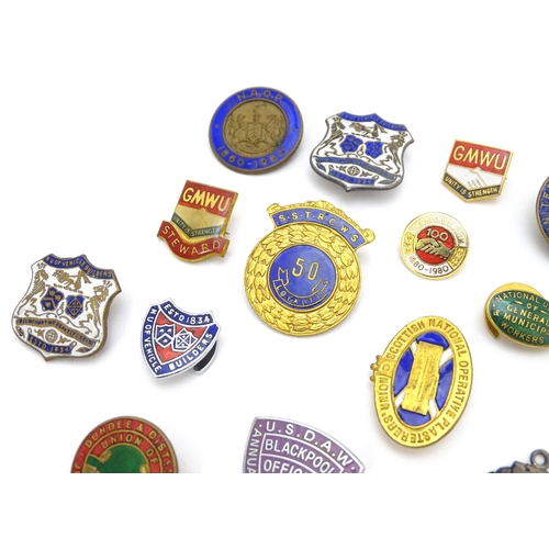 979 - Trade Union Interest: a quantity of assorted badges, pins, etc. to include a hallmarked silver Natio... 