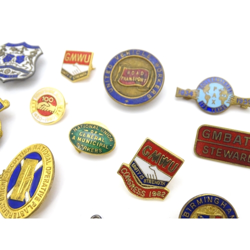 979 - Trade Union Interest: a quantity of assorted badges, pins, etc. to include a hallmarked silver Natio... 