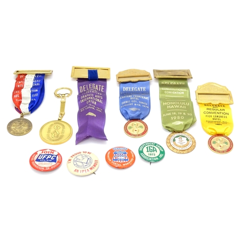 982 - Trade Union Interest: a quantity of assorted badges, pins, etc. to include convention delegates meda... 