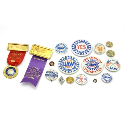 983 - Trade Union Interest: a quantity of assorted badges, pins, etc. to include Brotherhood of Railway Ca... 