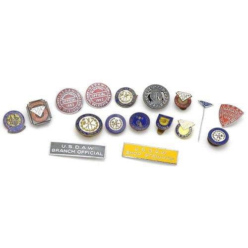 985 - Trade Union Interest: a quantity of assorted badges, pins, etc. to include the Union of Shop Distrib... 