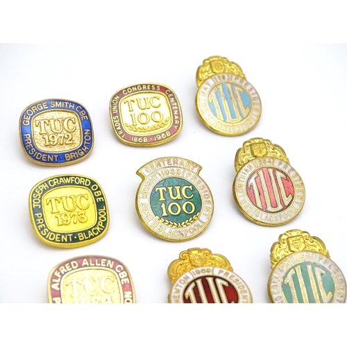 986 - Trade Union Interest: a quantity of assorted badges, comprising TUC Trades Union Congress 1959-1977 ... 