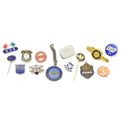 990 - Trade Union Interest: a quantity of assorted badges, pins, etc. to include a silver gilt IRSF 21 bad... 