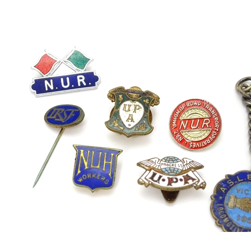 990 - Trade Union Interest: a quantity of assorted badges, pins, etc. to include a silver gilt IRSF 21 bad... 