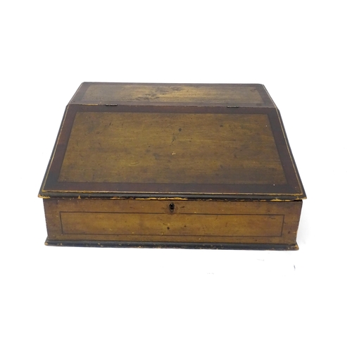 1280A - A Victorian oak writing slope / correspondence box opening to reveal three drawers within. Approx. 6... 