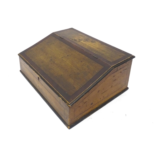 1280A - A Victorian oak writing slope / correspondence box opening to reveal three drawers within. Approx. 6... 