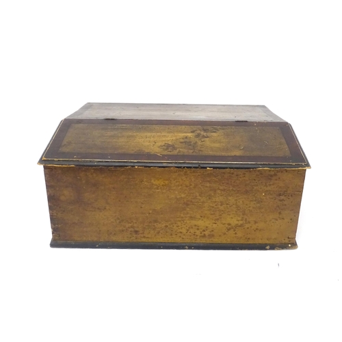 1280A - A Victorian oak writing slope / correspondence box opening to reveal three drawers within. Approx. 6... 