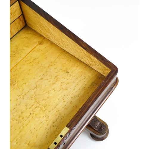 1675 - A mid / late 19thC burr walnut Davenport surmounted by a fitted writing box above a leather slope, t... 