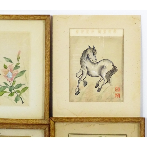 2040 - Chinese School, Watercolours, Four assorted to include a bird perched on a blossom branch, two flora... 