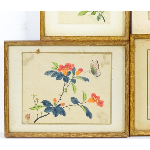 2040 - Chinese School, Watercolours, Four assorted to include a bird perched on a blossom branch, two flora... 