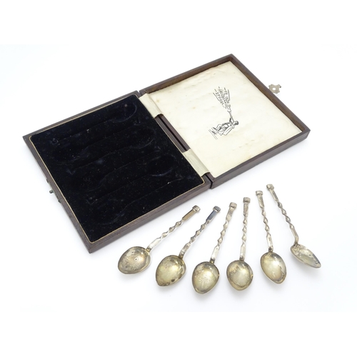 630 - A cased set of six silver teaspoons with twist decoration hallmarked Birmingham 1926, maker Robert P... 