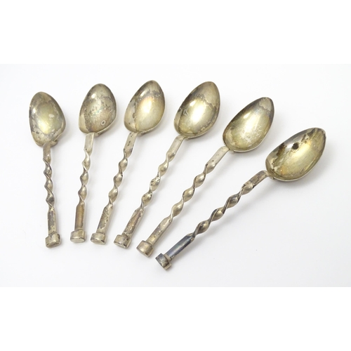 630 - A cased set of six silver teaspoons with twist decoration hallmarked Birmingham 1926, maker Robert P... 