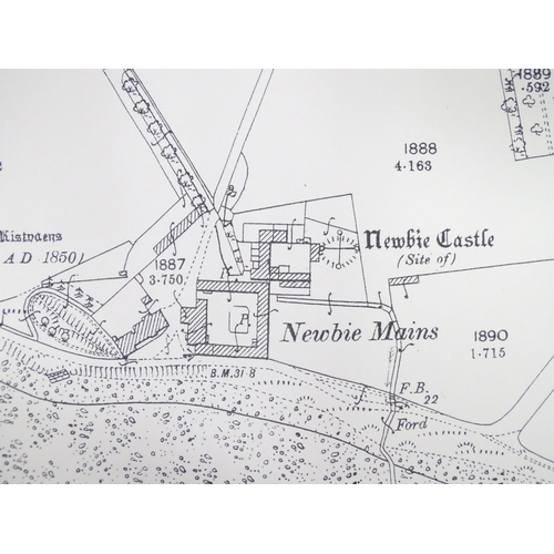 11 - Two 1899 1:2500 Ordnance Survey maps, Dumfriesshire , Scotland area, depicting Newbie Castle and the... 