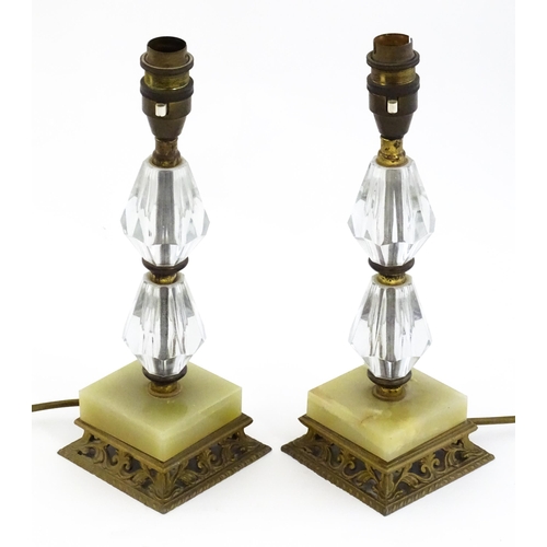 43 - A pair of table lamps with onyx and glass bases. Approx. 18 1/2