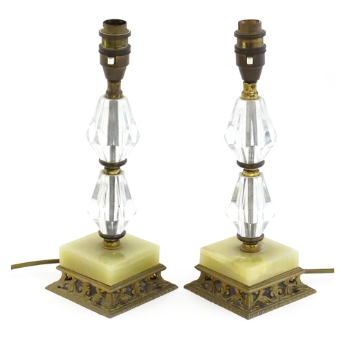 43 - A pair of table lamps with onyx and glass bases. Approx. 18 1/2