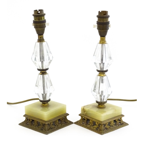 43 - A pair of table lamps with onyx and glass bases. Approx. 18 1/2