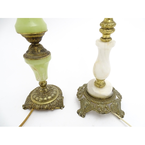 91 - Two table lamps, one with onyx style detail. Largest approx. 14 1/2