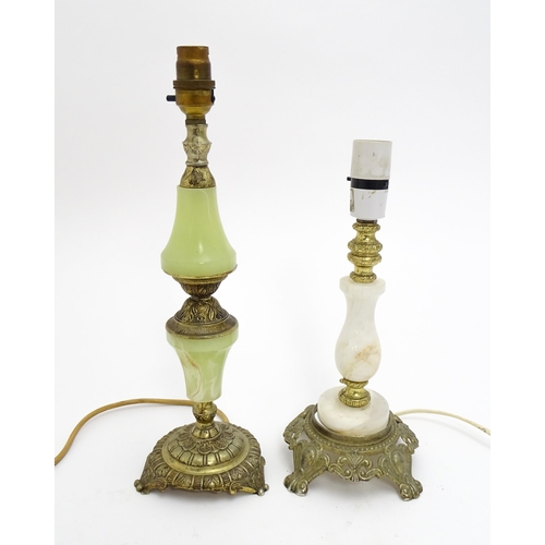 91 - Two table lamps, one with onyx style detail. Largest approx. 14 1/2