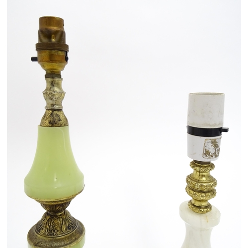 91 - Two table lamps, one with onyx style detail. Largest approx. 14 1/2