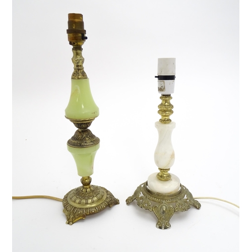 91 - Two table lamps, one with onyx style detail. Largest approx. 14 1/2