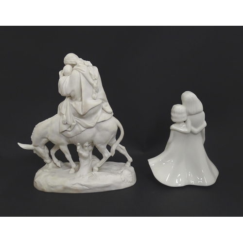 93 - A Minton parian ware figural group modelled as The Flight into Egypt, with Madonna and Child on a Do... 