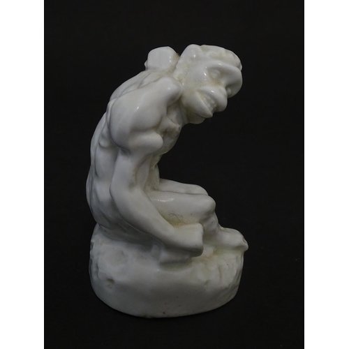 103 - A ceramic model of a monkey / chimp with a frog on its shoulder. Approx. 3