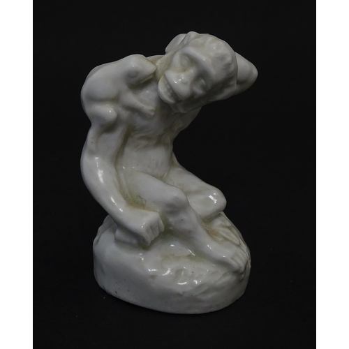 103 - A ceramic model of a monkey / chimp with a frog on its shoulder. Approx. 3