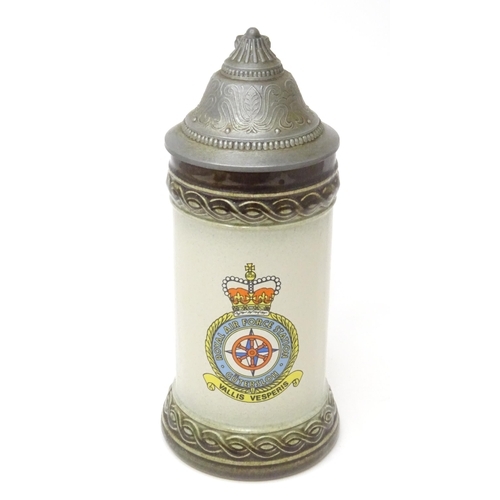 107 - Militaria : a mid 20thC stein tankard, decorated with the insignia of RAF Gütersloh (HQ No.2 Group R... 