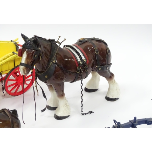 208 - A quantity of ceramic shire horses to include examples by Melba Ware, Beswick, etc. Together with a ... 