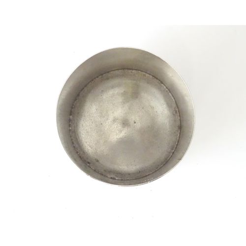 451 - A white metal beaker of circular form. Approx. 3 1/4