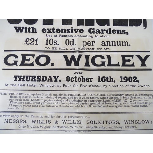 476 - Buckinghamshire local interest: an early-20thC auction advertising poster, 'Winslow, Buckingham Road... 