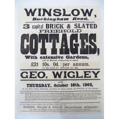 476 - Buckinghamshire local interest: an early-20thC auction advertising poster, 'Winslow, Buckingham Road... 