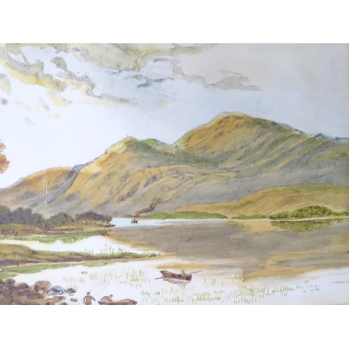 500 - Six assorted late 19th / early 20thC watercolours depicting mountain landscapes, some with boats on ... 