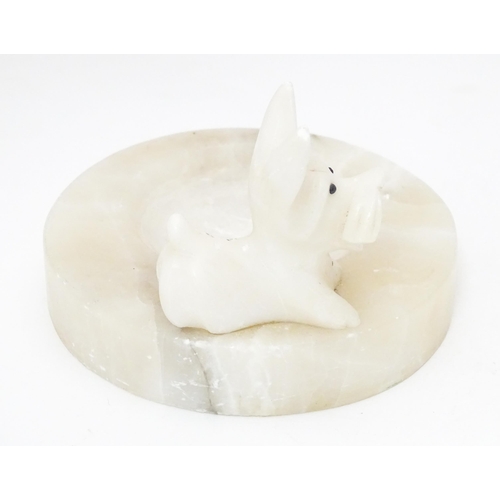 528 - An Art Deco alabaster dish or tray with a stylised West Highland Terrier / Westie / Scotty dog, appr... 