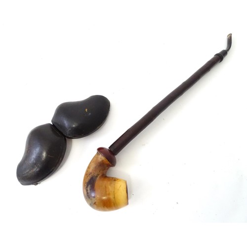 535 - A large 19thC Gesteckpfeife Tyrolean / Cavalier smoking pipe, with meerschaum bowl, hazel shank and ... 