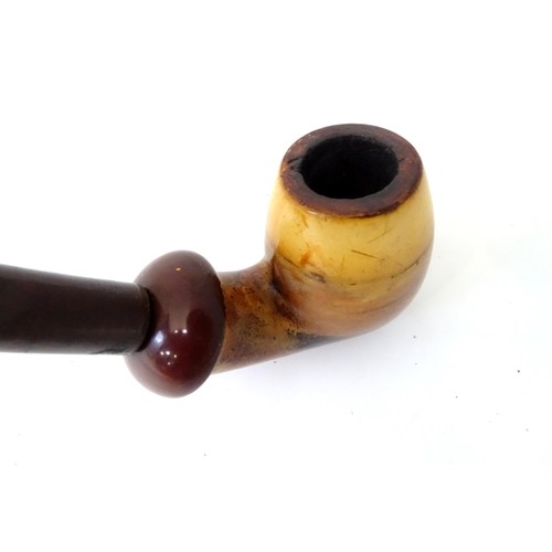 535 - A large 19thC Gesteckpfeife Tyrolean / Cavalier smoking pipe, with meerschaum bowl, hazel shank and ... 