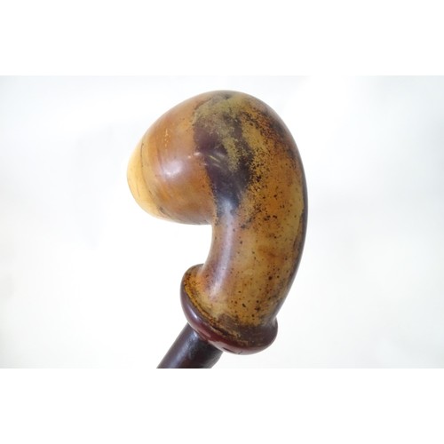 535 - A large 19thC Gesteckpfeife Tyrolean / Cavalier smoking pipe, with meerschaum bowl, hazel shank and ... 